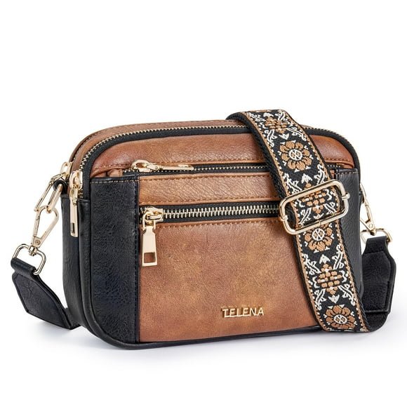 Bandolera Telena Small de piel vegana marrón/negro