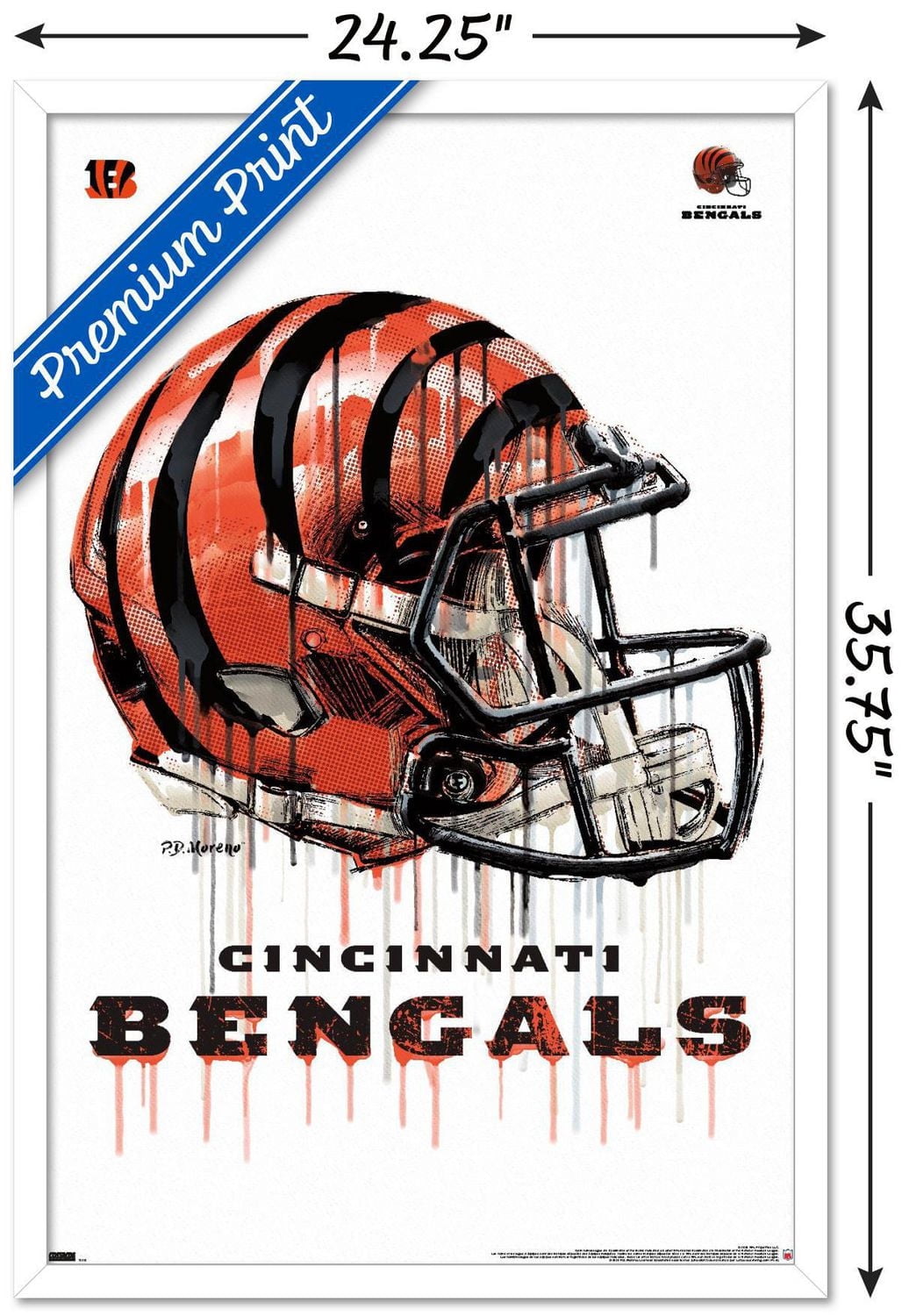 NFL Cincinnati Bengals - Drip Helmet 20 Wall Poster with Magnetic Frame, 22.375" x 34"