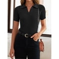 thumbnail image 3 of Womens V Neck T Shirts Short Sleeve Slim Fit POLO Tops Solid Color Trendy Summer Basic Tee T-Shirts, 3 of 6