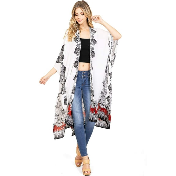 Love Stitch Women's Oversize Ultra Light Layering Kimono (Off-White, One Size)