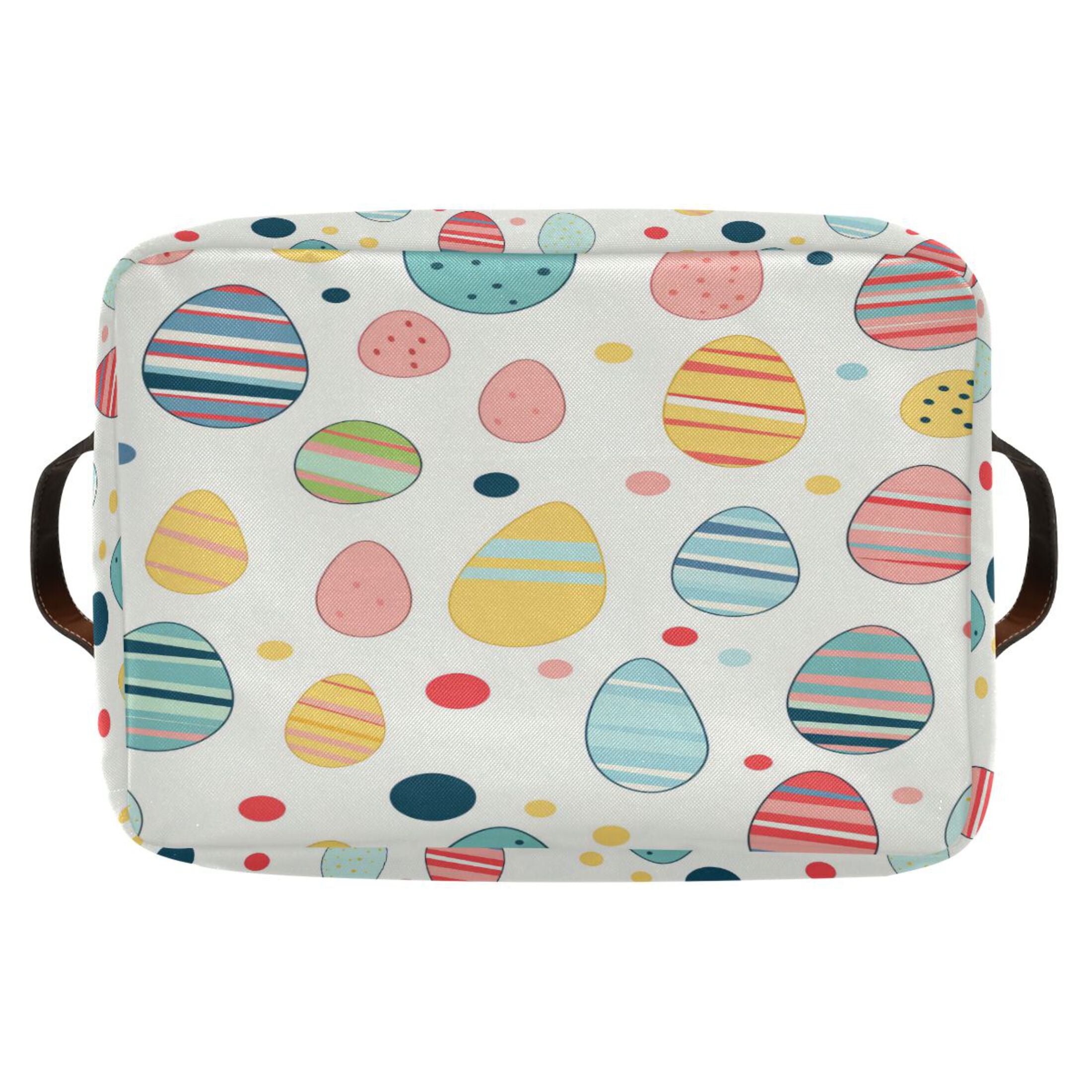Easter Eggs with Color Stripes Storage Bins with Handle Fabric Organizer Basket Foldable Box 2 Pack 14.2x10.2x8.3