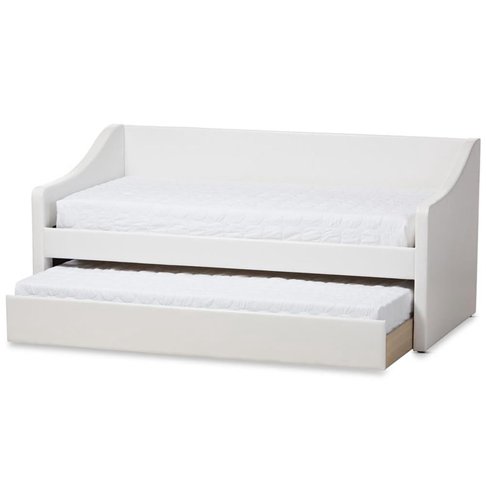 Baxton Studio Barnstorm Modern and Contemporary Faux Leather Upholstered Daybed with Guest Trundle Bed, White