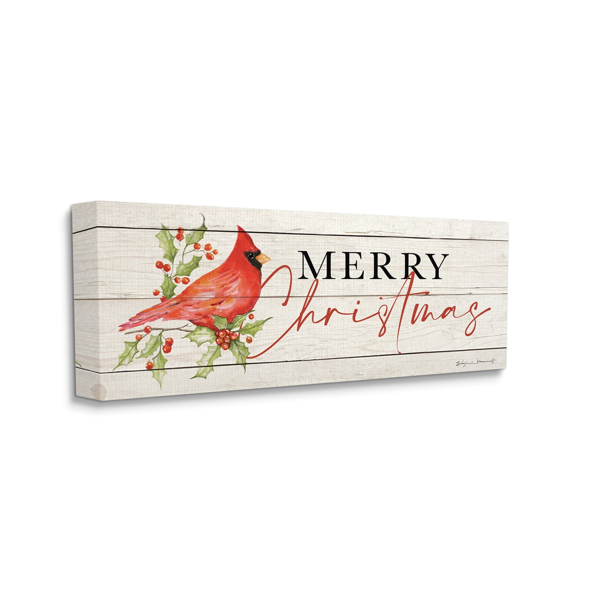 Stupell Industries Merry Christmas Holiday Cardinal Holiday Painting Gallery Wrapped Canvas Print Wall Art