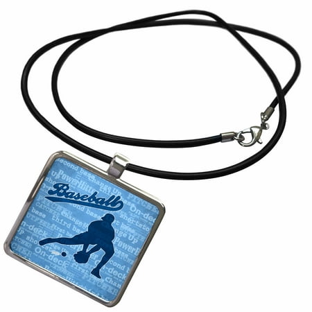 3dRose Baseball Player Themed Blue Sports Silhouette Shortstop Position - Necklace with Pendant