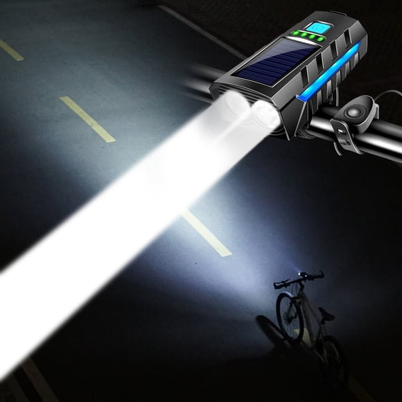 Klaxon Lumineux de Vélo Solaire/USB Combo, Phare Rechargeable, Alarme 130 dB, Équipement de Sécurité pour Cyclisme