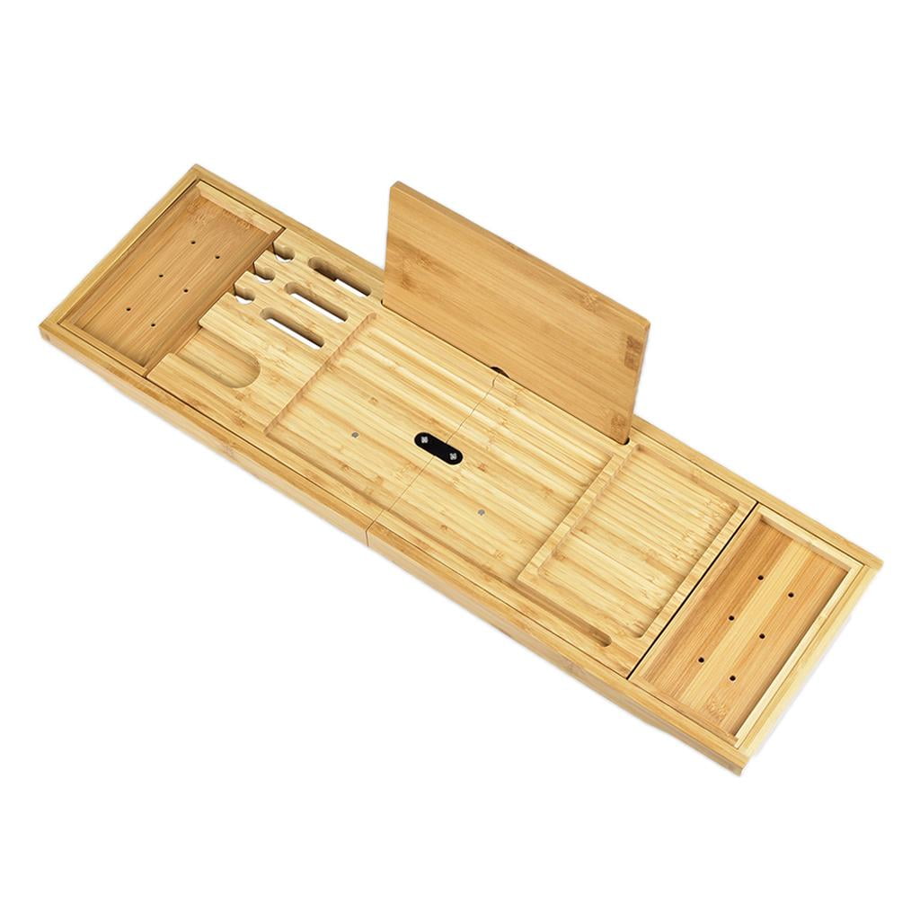 EVELYN LIVING Luxury Bamboo Bathtub Storage Rack Caddy Wooden Shelf Tidy Tub Tray Holder 