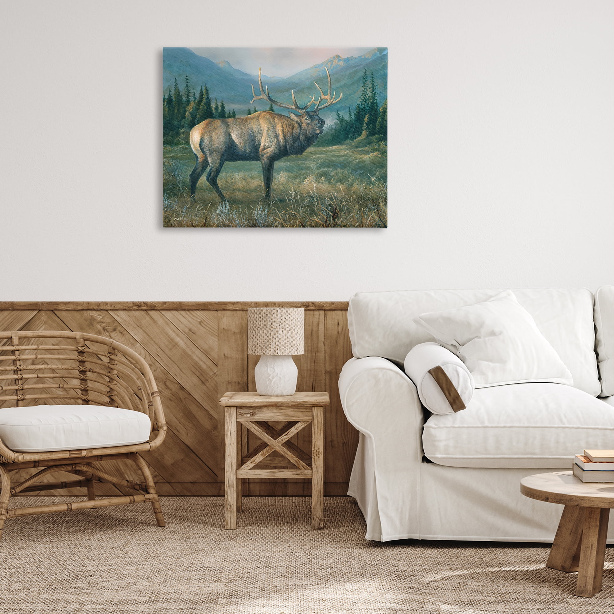 Stupell Industries Powerful Elk in Field Animals Painting Wrapped Canvas Art Print Wall Art, 40 x 30