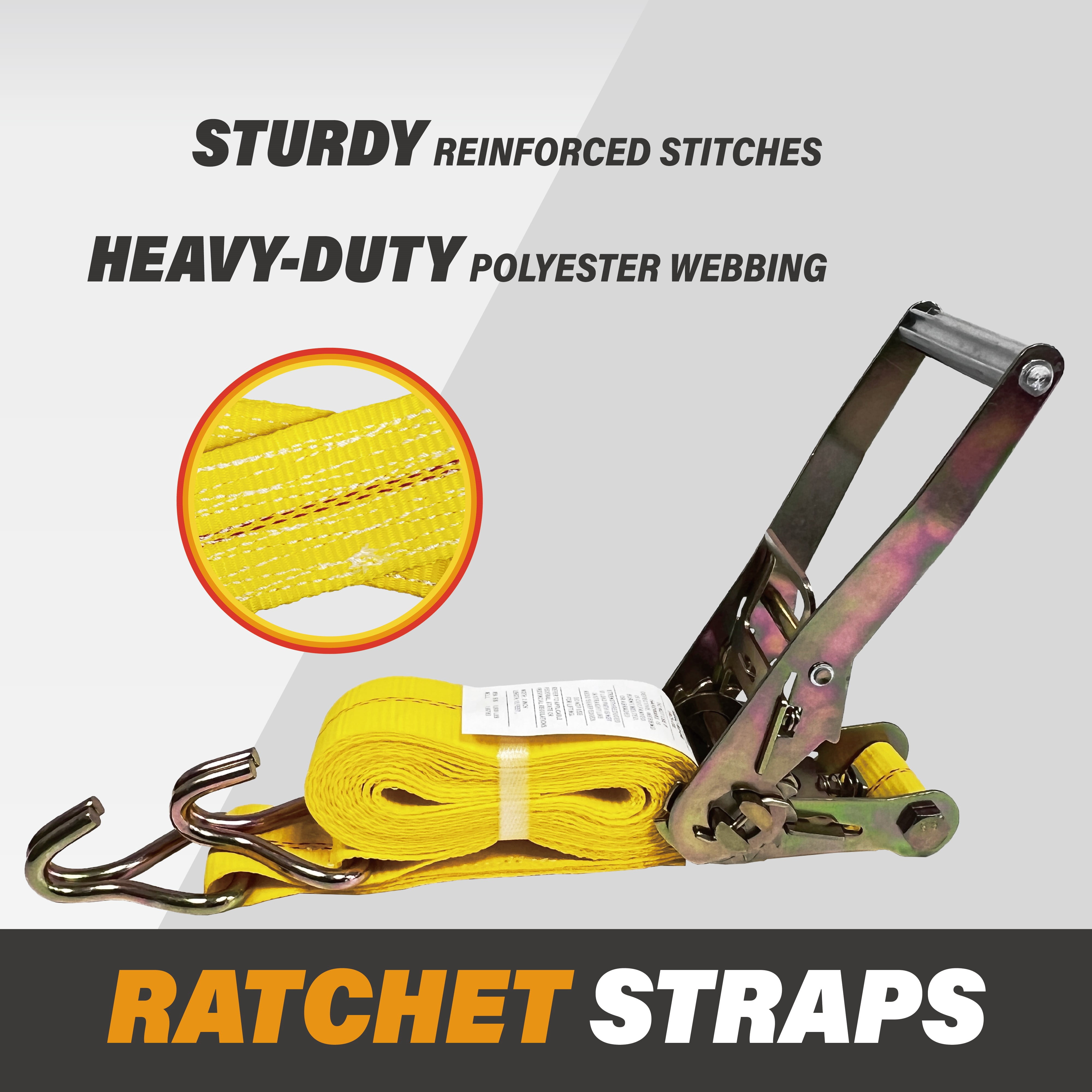 Ratchet Straps 2" x 15' x 5000lbs Cargo Tie Down Straps with J Hooks for Trucks and Tailers by KODIAK STRAPS [Long Handle] (6)