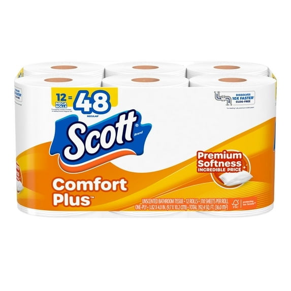 Scott ComfortPlus Toilet Paper, 12 Mega Rolls (Pack of 2)