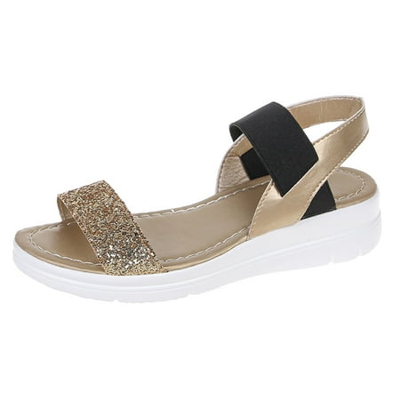 

Womens Sandals Women S Sequined Fish Mouth Roman Shoes Fashion Rhinestone Low Heel Sandals Women S Sandals Pu Gold 39