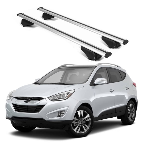 ERKUL Roof Rack Cross Bars for Hyundai Tucson 2010-2015 | Aluminum Crossbars with Anti Theft Lock for Rooftop | Compatible with Raised Rails - Silver