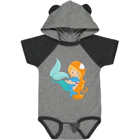

Inktastic Mermaid And Dolphin Mermaid With Orange Hair Girls Baby Bodysuit