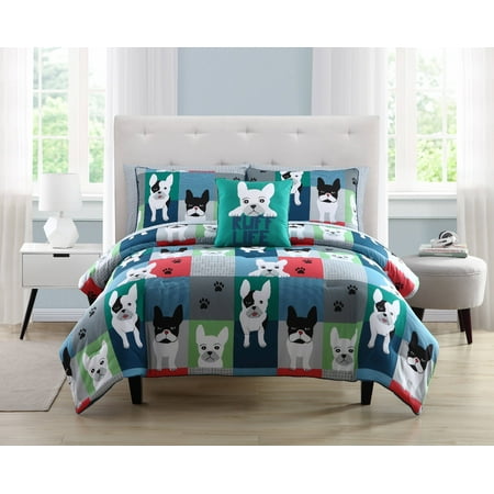 Happiness by Design Archie the Frenchie Patchwork Bed in a