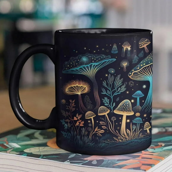 Bioluminescent Fungi Magic Mushroom Mug, Mushroom Mug, Black Mushroom Coffee Cup, Novelty Coffee Mugs, Cute Bioluminescent Mushroom Gifts, Gifts For M