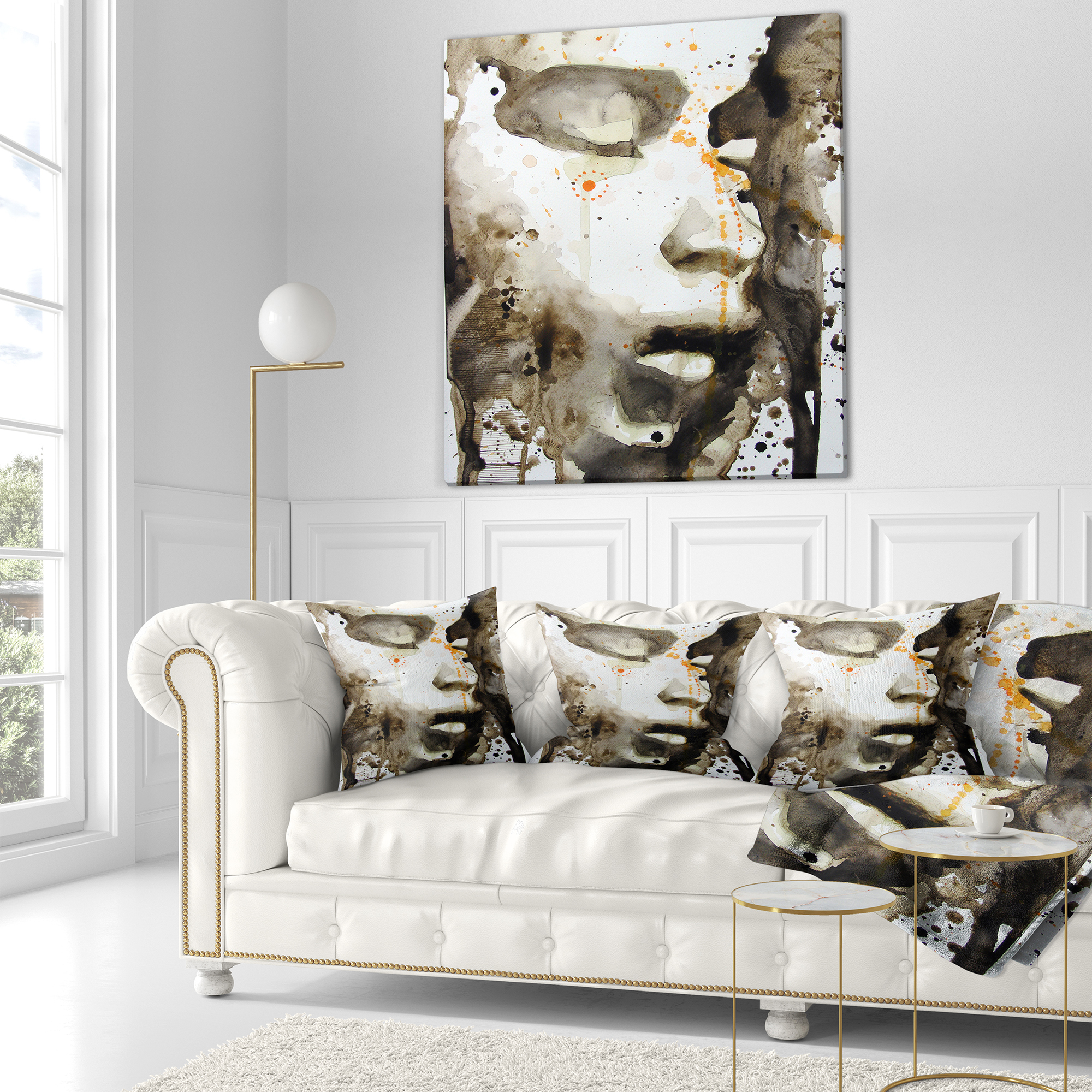Designart Brown Illustrated Girl - Abstract Portrait Throw Pillow - 16x16