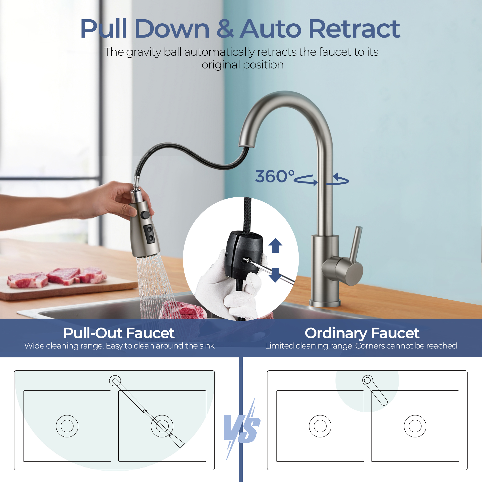 Tvofek Kitchen Faucet with Pull-Down Sprayer and Soap Dispenser photo 2
