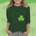 thumbnail image 2 of GPOECD T-Shirt de Jour pour Filles Graphique à la Mode Polyvalent Col Rond Manches 3/4 Décontracté Confortable Hauts pour Filles Vert Foncé,110, 2 of 4