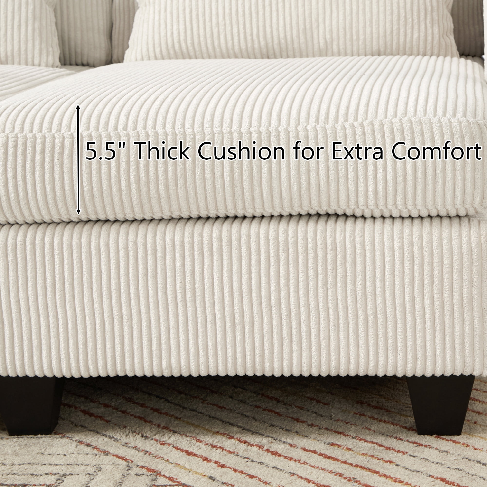 63" Corduroy Convertible Chaise Lounge Loveseat with Storage, USB Ports & Lumbar Pillows