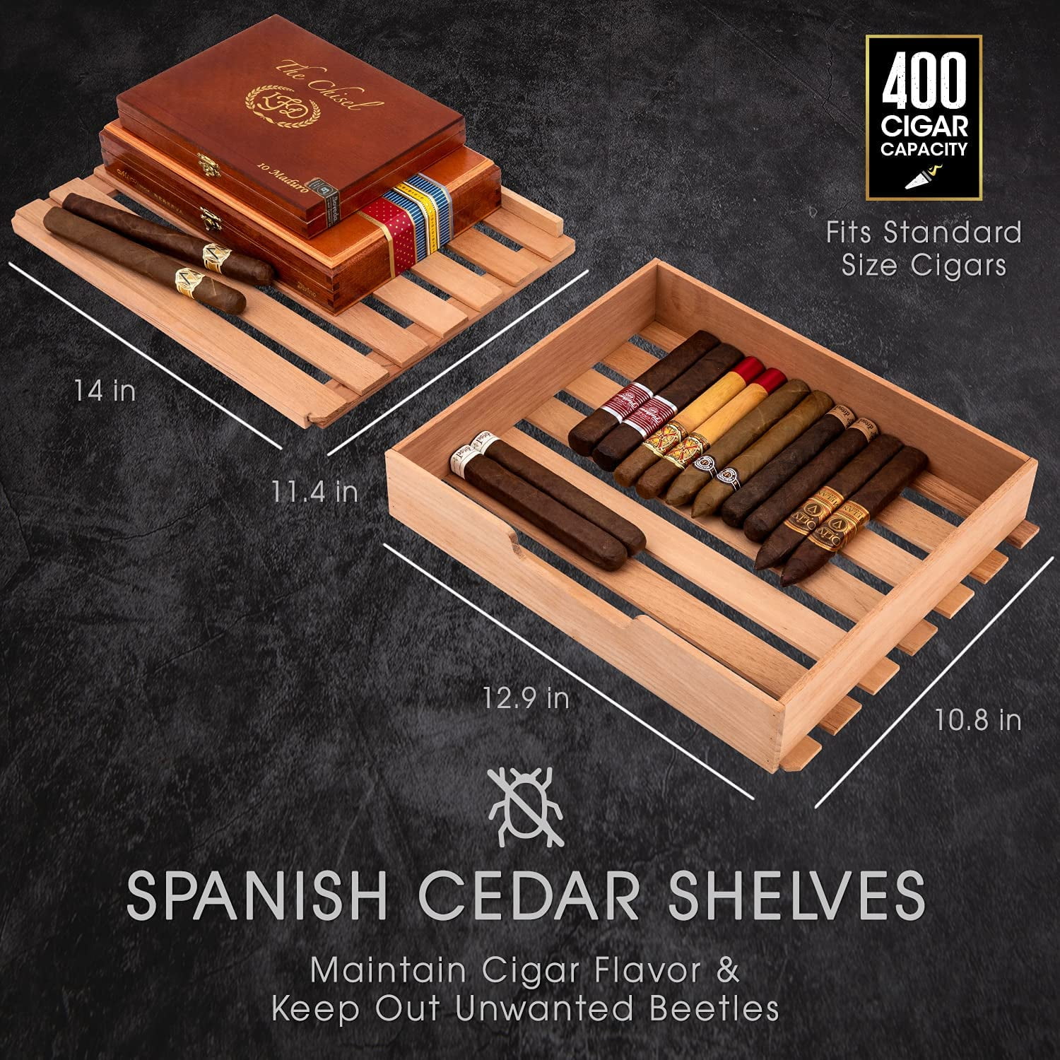Schmécké 400 Cigar Cooler Humidor W/ Humidity Control, Stainless Steel