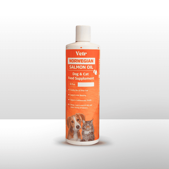 Vetr Norwegian Salmon Oil for Dogs and Cats, Omega 3 Fish Oil Supplement, Skin and Coat Support, 16.9 oz