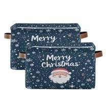Yayeee 2 Pack Canvas Storage Basket with Handles for Shelves Fabric Bins Closet Organizer, Christmas Santa