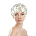 thumbnail image 3 of Balery Vintage Stylized White Color Shower Caps, Double Layer Waterproof Shower Cap, Double Layers Reusable Shower Cap With Soft Comfortable For Long Thick Hair Soft Bath Shower Hair Caps, 3 of 9