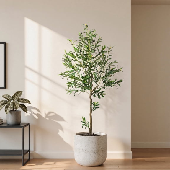 OLIVIVI Artificial Olive Tree 6FT Tall Faux Silk Plant for Home Office Decor Indoor Outdoor Fake Lifelike Potted Plant with Wood Branches 1 pack