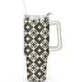 thumbnail image 2 of 40oz Abstract Geometric Plaid Design Stainless Steel Flip Straw Tumbler Spill Proof Travel Cup Double Wall Vacuum Insulated Coffee Mug with Top Handle, 2 of 6
