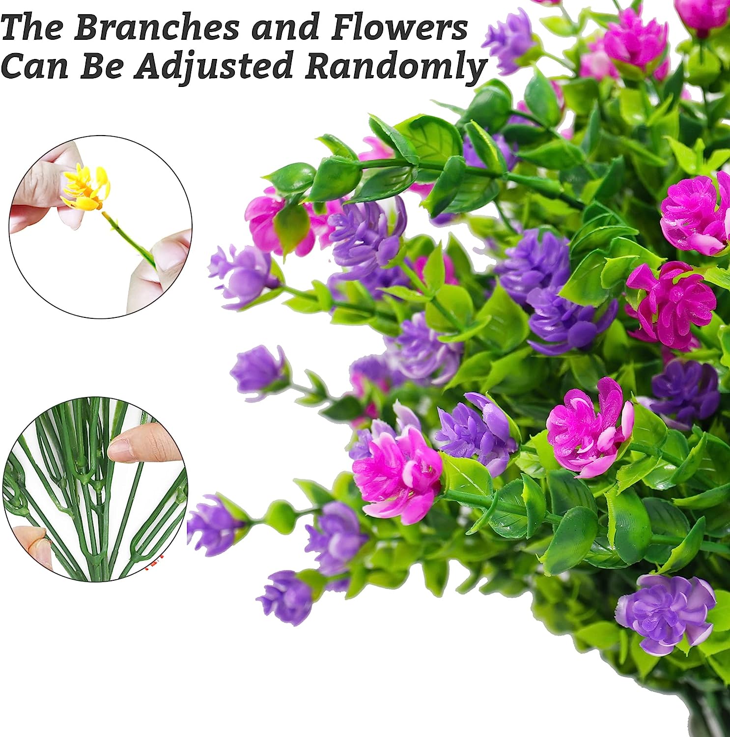10 Bundles Artificial Fake Flowers Outdoor, 6 Styles UV Resistant No Fade Faux Plastic Greenery Shrubs Plants for Hanging Garden Porch Window Box Farmhouse Outside Decoration