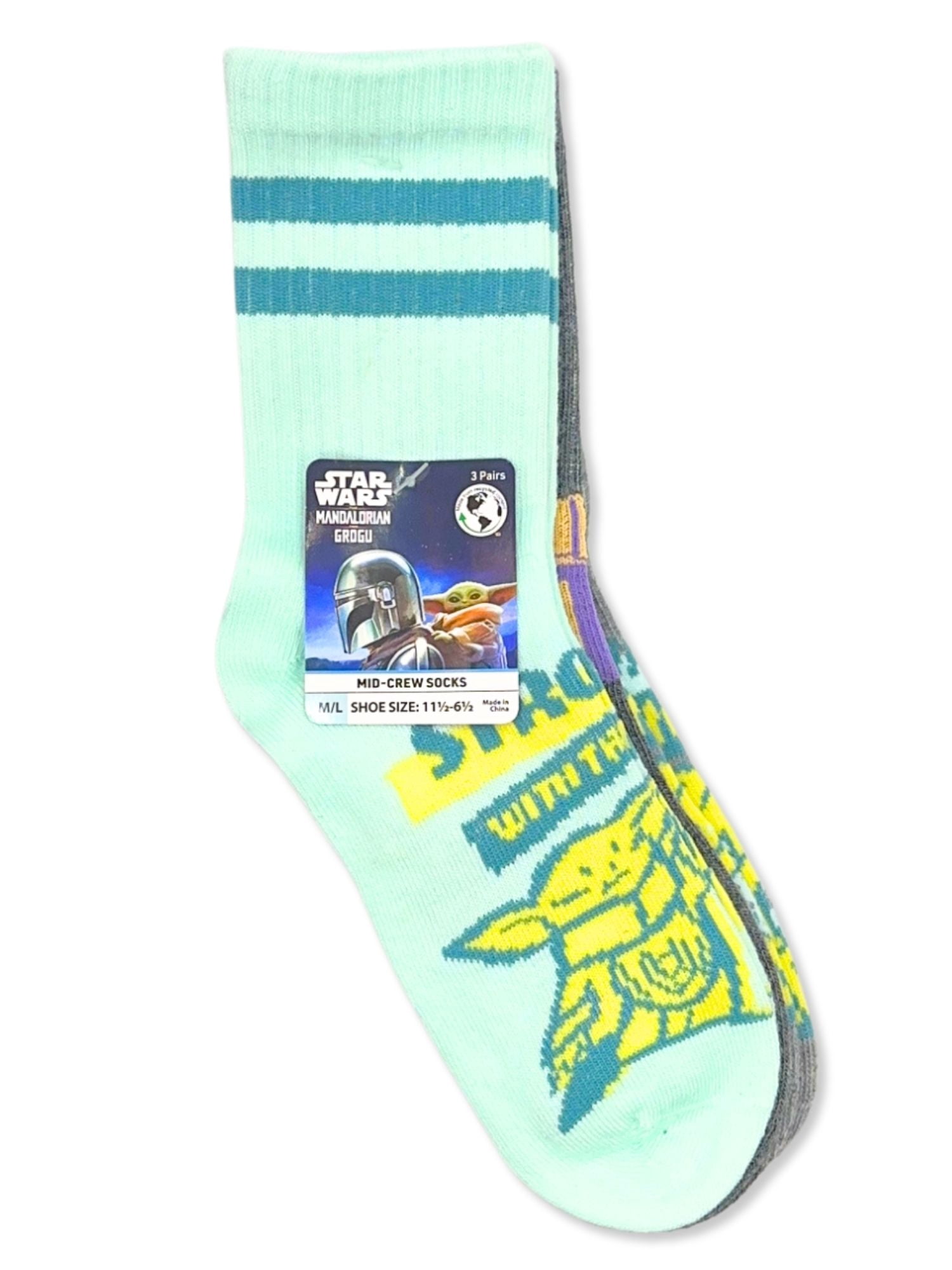 Star Wars the Mandalorian & Grogu Boys Mid-Crew Socks, 3-Pack, Sizes S/M-M/L