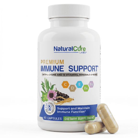 16-in-1 Immune Support Formula - L-lysine & Zinc Dietary Supplement - 60 Vegan Capsules - Natural Cure Labs