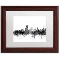 Trademark Fine Art "Adelaide Australia Skyline B&W" Canvas Art by Michael Tompsett, White Matte, Wood Frame