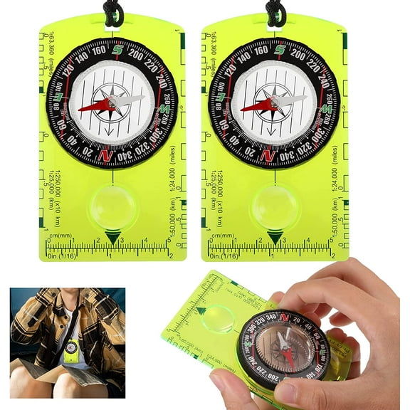 2Pcs Boy Scout Compass, Compass for Map Reading and Navigation Navigation Compass Orienteering Compass Hiking Compass with Adjustable Declination for Orienteering and Survival