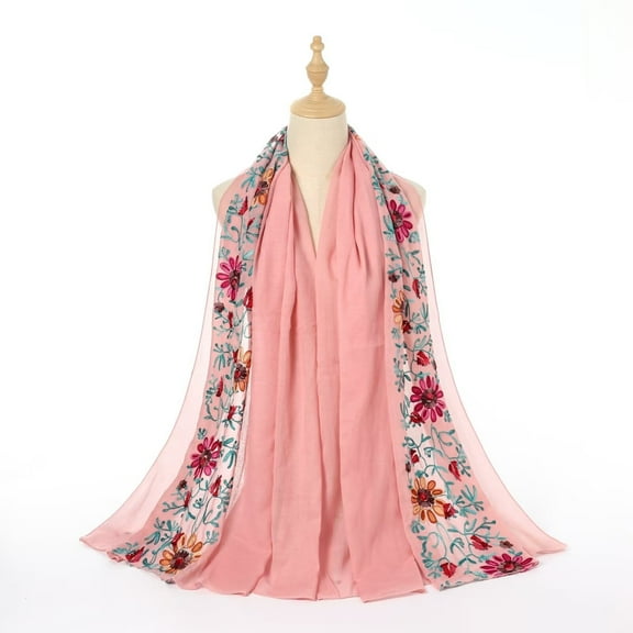 Clearance Sale! Embroidered Flower Cotton Scarf for Women Long Soft Wrap Shawl with Floral Design Lightweight Breathable Scarf for Spring and Fall Elegant Bohemian Style Fashion Accessory Pink