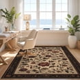 thumbnail image 3 of Design&I 3'x5' Washable Throw Rug Beige and Burgundy Floral Elegance Intricate Botanical with Classic Border for Entryway, Kitchen, Ultra-Thin & Non-Slip Skid-Resistant Small, 3 of 7