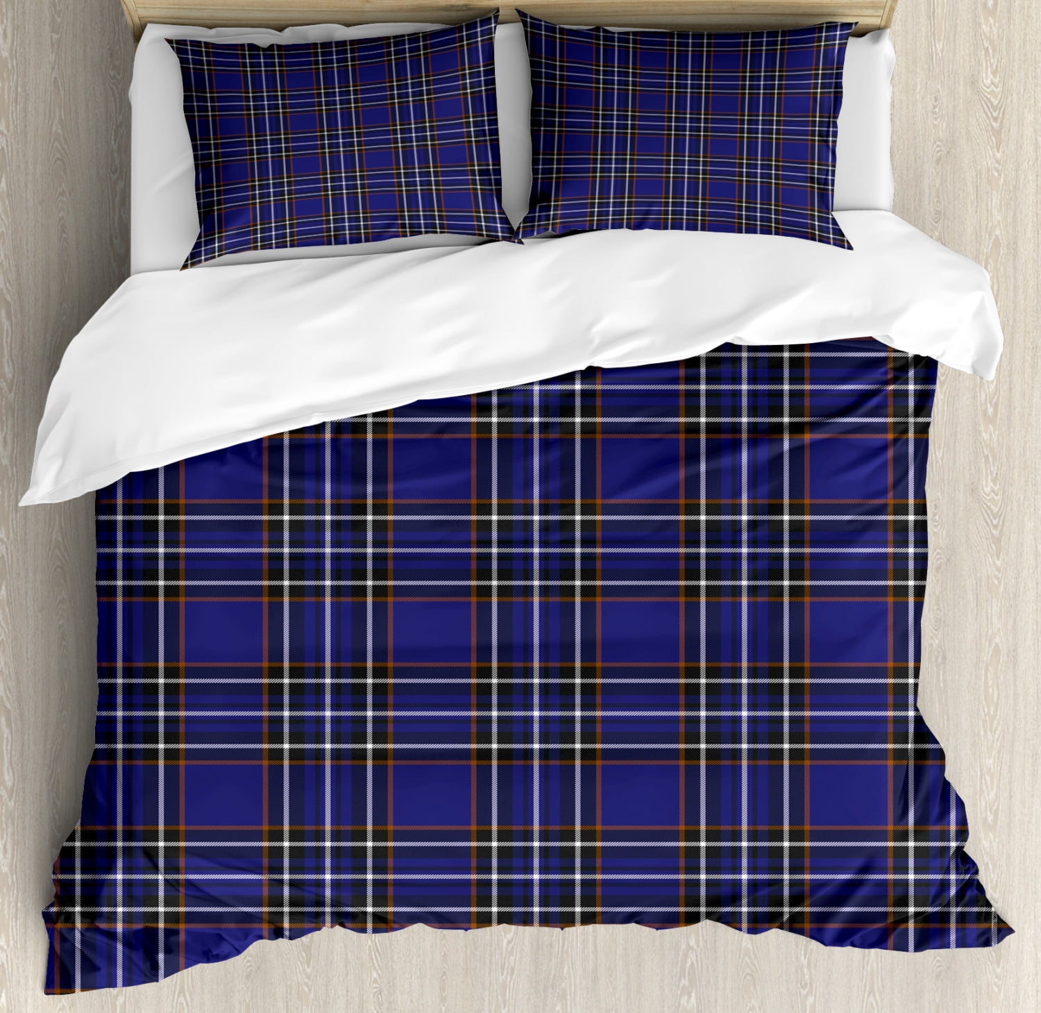 Plaid Queen Size Duvet Cover Set, Traditional Vivid Pattern Design from