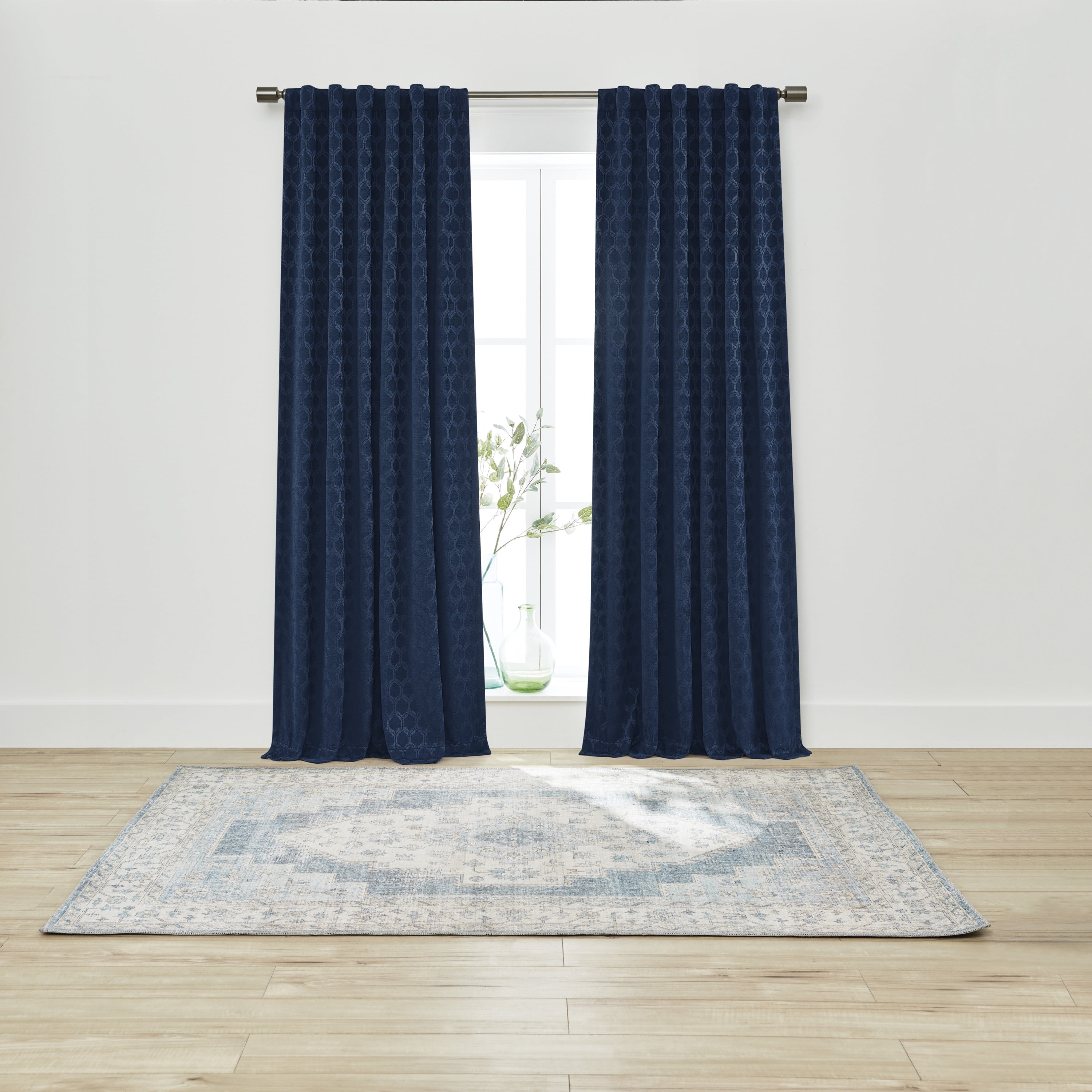 Better Homes & Gardens Jacquard Velvet Blackout Rod Pocket/Back Tab Single Curtain Panel, 1-Piece, Blue Cove, 50" W x 108" L