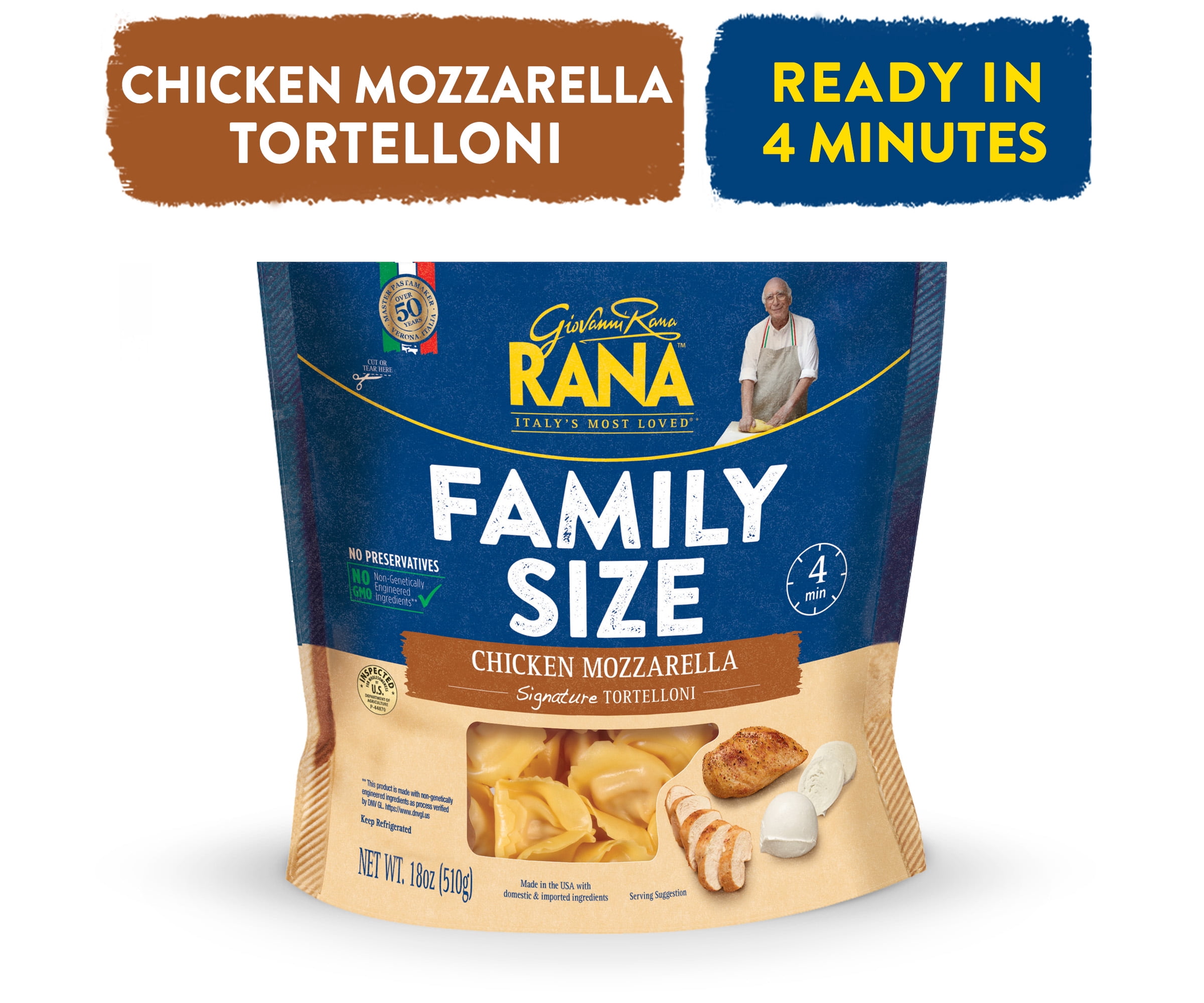 Giovanni Rana Homestyle Tortelloni Chicken Mozzarella Cheese Premium Filled Italian Pasta Bag (Family Size, 19oz)