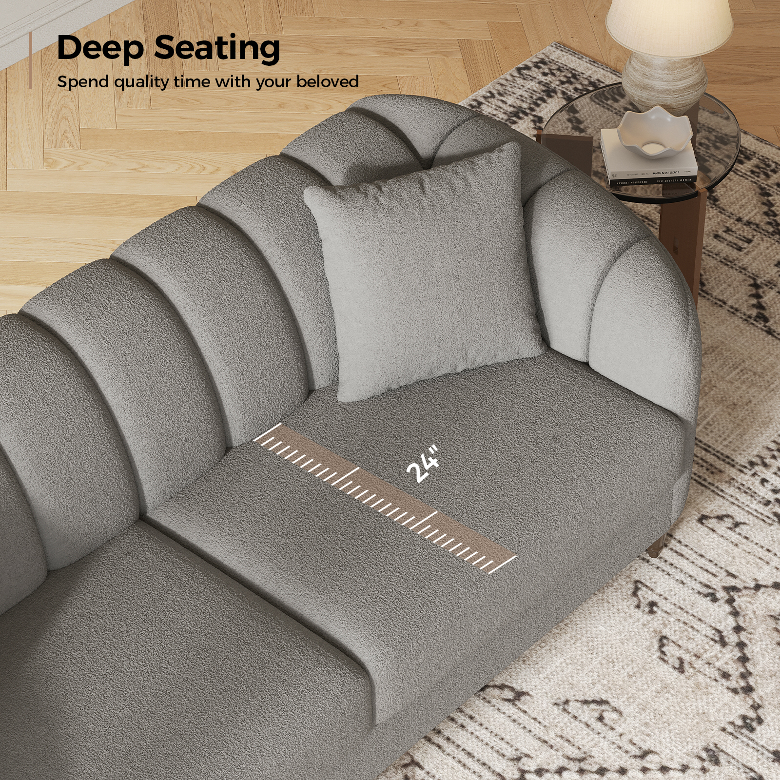 COPIAE 82 Inch Loveseat Sofa,Modern Couch and Sofa,Curved Petal Design Furniture,Sturdy and Easy Installation,Small Sofa for Living Room Bedroom Office and Apartment,Terry Fleece Fabric Gray