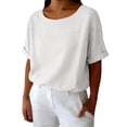 thumbnail image 2 of Womens Summer Tops Crew Neck Cotton Top Medium Sleeve T Shirt Loose Pullover, 2 of 6
