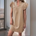 thumbnail image 6 of biudgviw Casual Dresses for Women Ruffle Cap Short Sleeve Midi Dress Textured V Neck Beach Vacation Short Sundress Trendy Clothes, 6 of 7