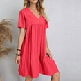 thumbnail image 4 of Hot Pink Ladies Short Sleeve Dresses for Juniors Vneck Spandex Casual High Leg Basic Midi Knee Length Fall Summer Dresses 2025 Clothing Fashion Country Concert Y2K XL, 4 of 8