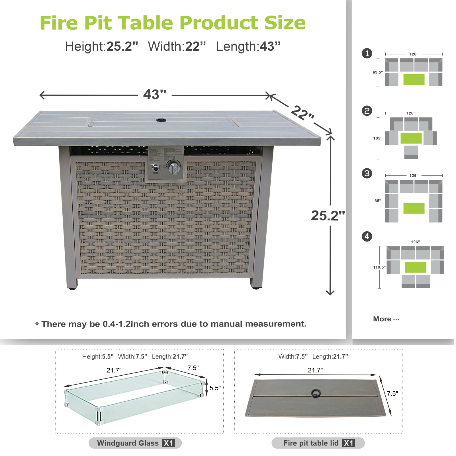 Evita 43'' 50,000 BTU Retangular Outdoor Gas Propan Fire Pit Table in Brown Wicker with Removable Lid and Waterproof Cover