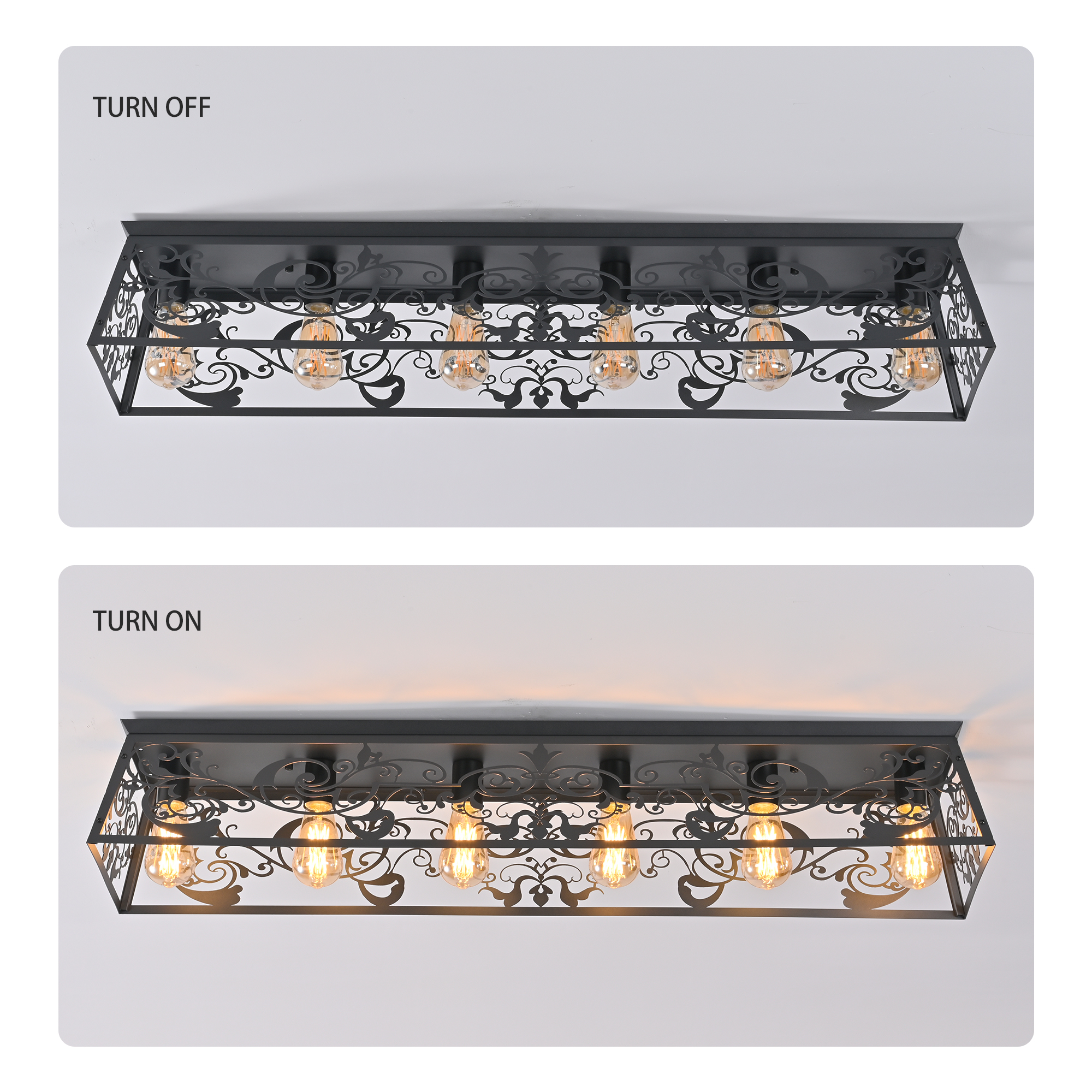 Garwarm 45.27 in. 6-Light Black Flush Mount Ceiling Light, Farmhouse Industrial Metal Shade Ceiling Light Fixture for Kitchen Island Hallway Entryway