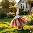 thumbnail image 2 of Coffee Brown Puffy Skirt Set for 23 Inch White Goose, Fluffy Clothes for Porch Goose, Garden Party Decor with Headband, 2 of 6