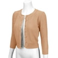 thumbnail image 2 of YEMAK Women's Crewneck Button Down 3/4 Sleeve Cropped Knit Cardigan Sweater MK3514, 2 of 11