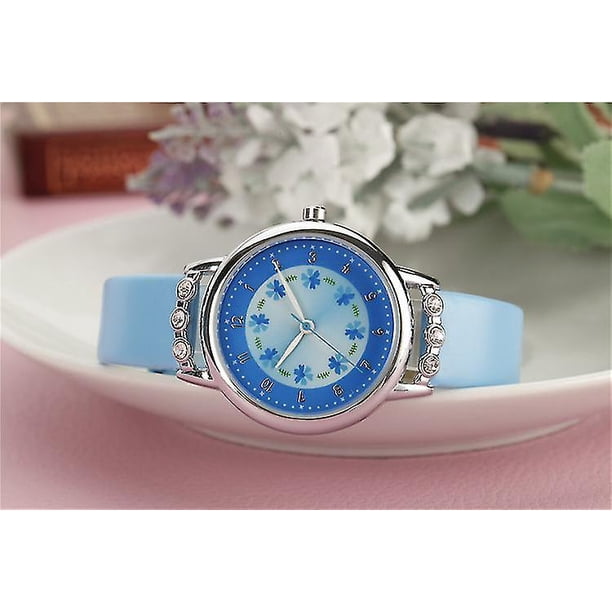 Reloj para niños Relojes de cuarzo clásicos analógicos para niñas Resistente al agua con esfera de flores