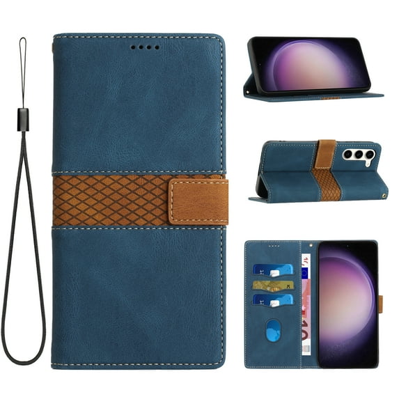 ELEHOLD Wallet Case for Samsung Galaxy S23 Plus/S23+ 6.6", Premium PU Leather Card Holders with Kickstand Magnetic Clasp Shockproof Anti-Scratch Purse Protective Case,Blue
