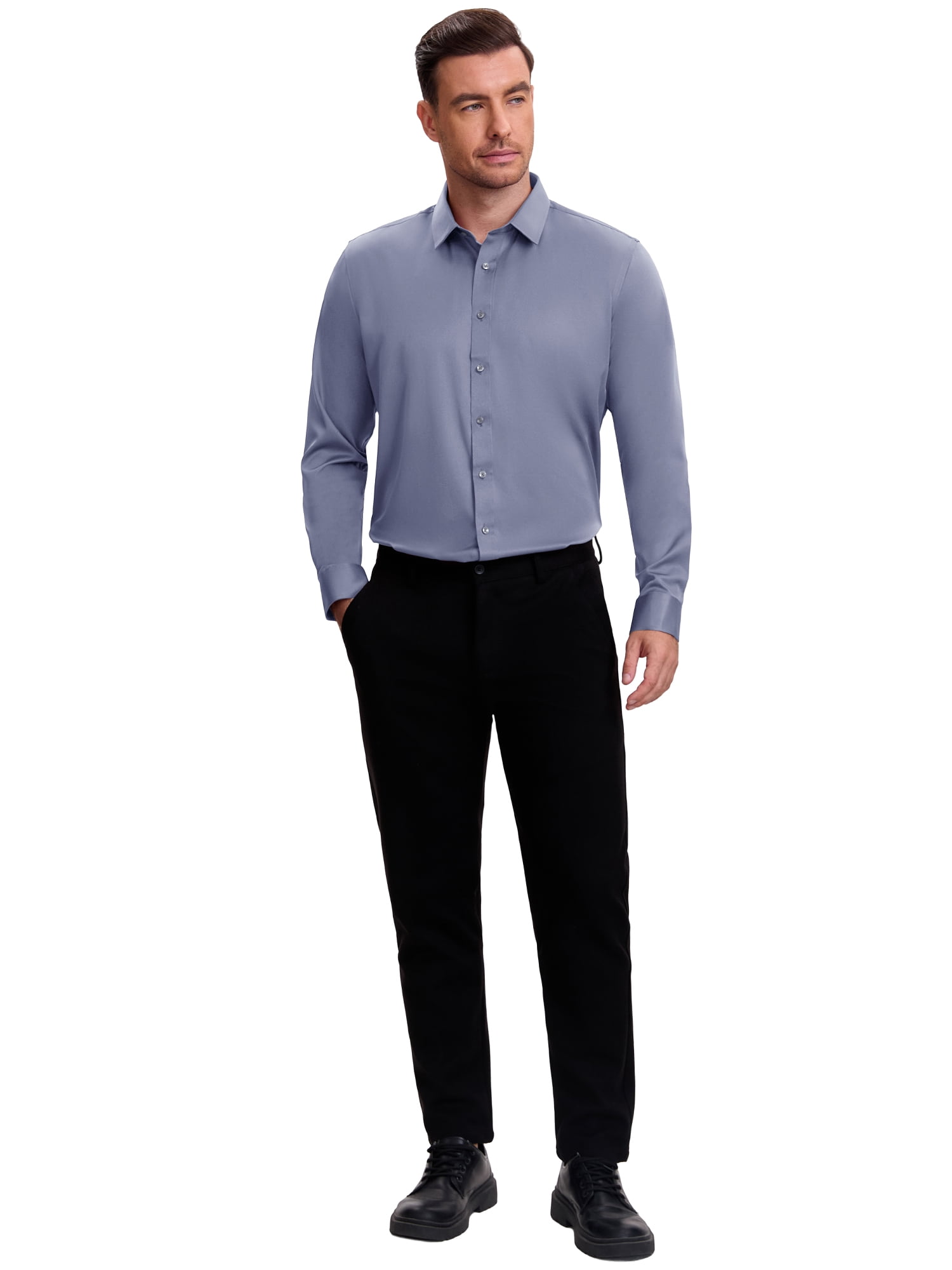 DARING DIVA Men's Point Collar Long Sleeve Button Down Formal Shirts XL Dark Gray
