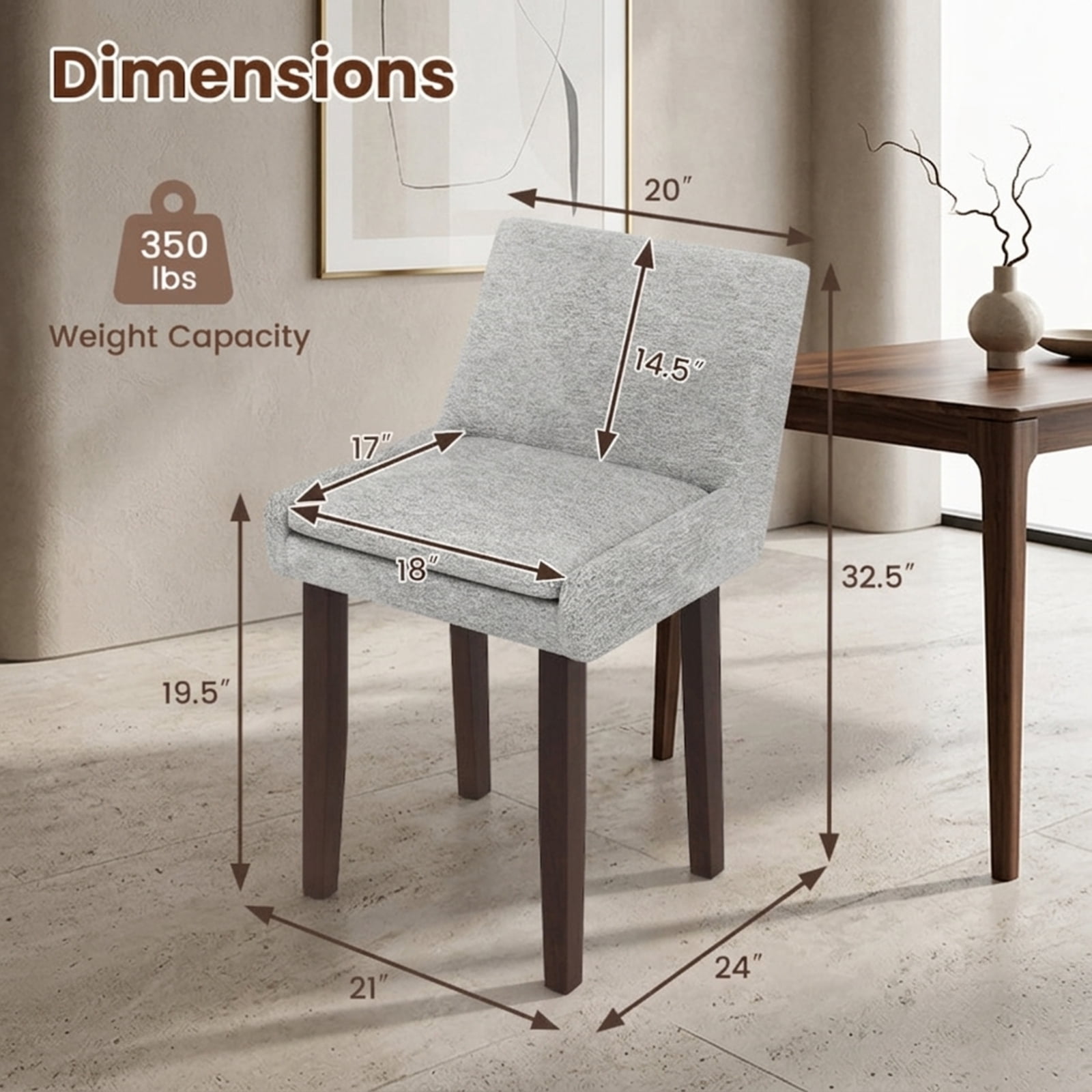 Furnibear Modern Upholstered Fabric Side Leisure Chair Set of 2 for Kitchen Dining Room Living Room Home, Gray